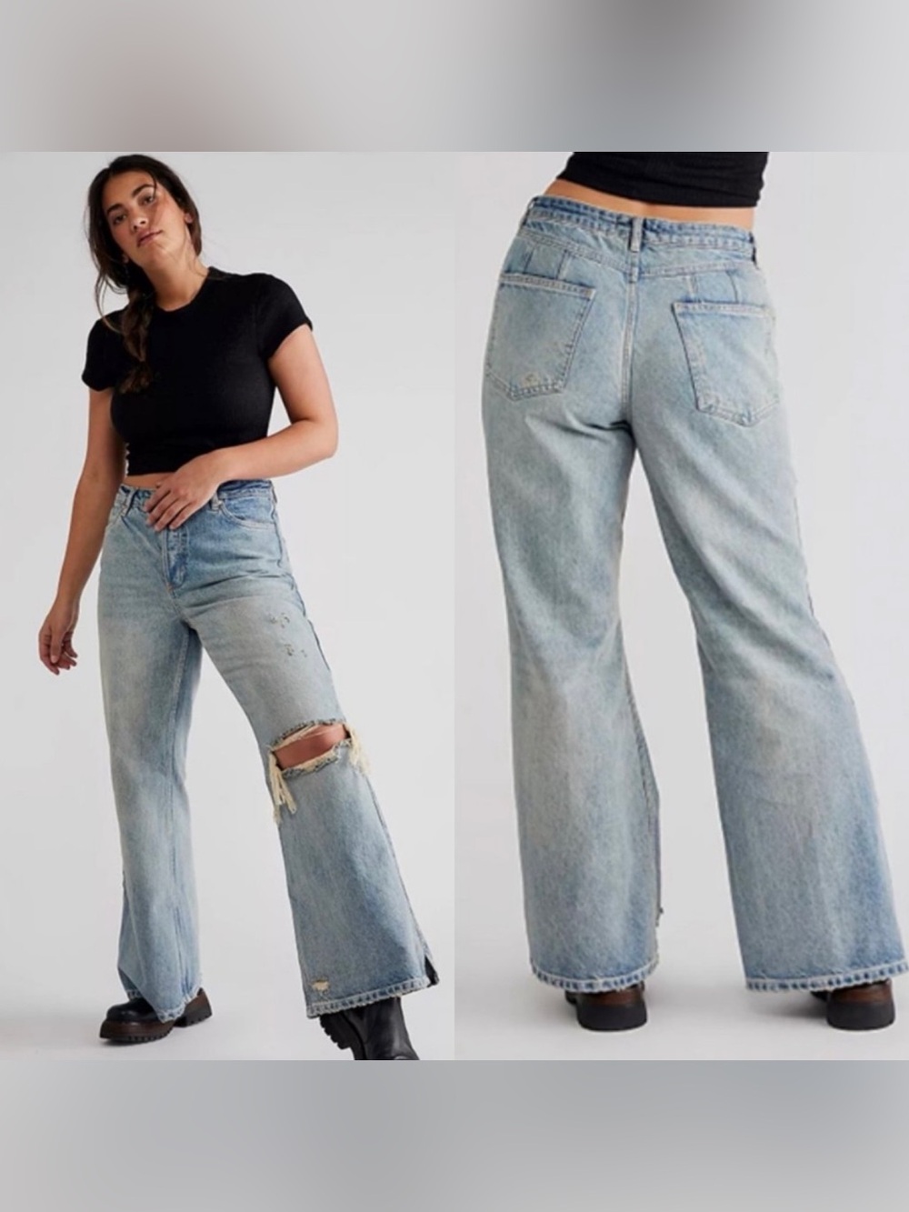 Free People CRVY Misfit Flare Denim Jeans Blue Size 30